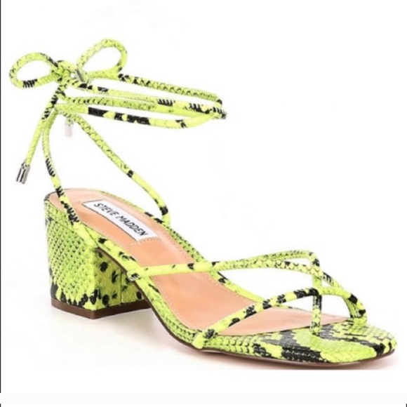 Steve Madden Shoes - NWT Steve Madden Impressed Neon Green Snake Print Ankle Wrap Dress Sandals